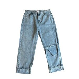 Baggy High Rise‎ Wide Leg Distressed Jeans Pink Lily Light Wash Denim Size 32